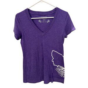 WYR Montana Roots V Neck Short Sleeve Graphic Tee Womens M Cotton Blend Purple